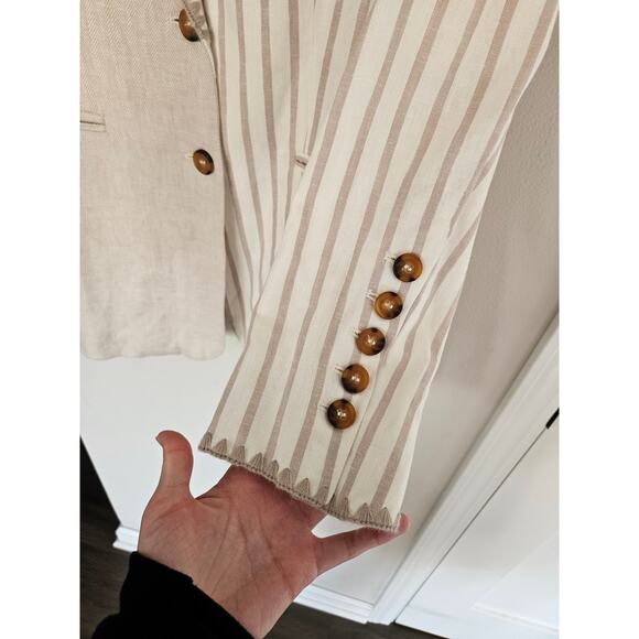 Sam Edelman Women's White and Taupe Enola Linen Blend Blazer NWT Size Medium - Picture 7 of 15